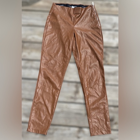 Calvin Klein Pants - Calvin Klein Brown Faux Leather Low Rise Women's Trousers Small